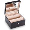 imageBracelet Jewelry Box with 2 Removable Rolls  Holder stores Bracelets Bangles ampamp Watches  Organizer w Metal Closure  Large Mirror  PU Leather  Display on Stand or Dresser  Black