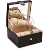 imageBracelet Jewelry Box with 2 Removable Rolls  Holder stores Bracelets Bangles ampamp Watches  Organizer w Metal Closure  Large Mirror  PU Leather  Display on Stand or Dresser  Black