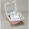 imageCo 28 Section Jewelry Box  2 Layer  Buckle Snap ampamp Magnet Closure  Large Mirror  Pu Leather  Black  Jewelry Organizer for Women ampamp Girls  Holder for Earring Ring Necklace ampamp BraceletSoft Pink Glass Top