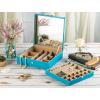 imageCo Jewelry Box  28 Section Organizer with Modern Buckle Closure Large Mirror ampamp 2 Trays for Women Teens and Girls  Holder for Earring Ring Necklace Bracelet ampamp Watch  PU Leather  Blue