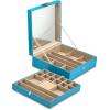 imageCo Jewelry Box  28 Section Organizer with Modern Buckle Closure Large Mirror ampamp 2 Trays for Women Teens and Girls  Holder for Earring Ring Necklace Bracelet ampamp Watch  PU Leather  Blue