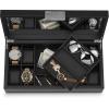 imageCo Watch and Sunglasses Box with Valet Tray for Men 14 Slot Luxury Display Case Organizer Black Carbon Fiber Design for Jewelry Watches Mens Storage Holder w Large Mirror Metal Buckle