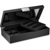 imageCo Watch and Sunglasses Box with Valet Tray for Men 14 Slot Luxury Display Case Organizer Black Carbon Fiber Design for Jewelry Watches Mens Storage Holder w Large Mirror Metal Buckle