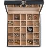 imageEarring Organizer  Classic 25 Section Jewelry BoxCaseHolder for Earrings Rings Necklaces Jewelry Cufflinks or Collections 25 Small Compartments with Elegant Large Mirror  BlackBlack