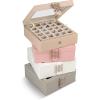 imageEarring Organizer  Classic 50 Section Jewelry BoxCaseHolder for Earrings Rings Necklaces Jewelry Cufflinks or Collections 2 Layer Small Compartments with Large Mirror  BlackWhite Glass Top
