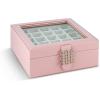 imageEarring Organizer  Classic 50 Section Jewelry BoxCaseHolder for Earrings Rings Necklaces Jewelry Cufflinks or Collections 2 Layer Small Compartments with Large Mirror  BlackSoft Pink GlassTop