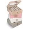 imageEarring Organizer  Classic 50 Section Jewelry BoxCaseHolder for Earrings Rings Necklaces Jewelry Cufflinks or Collections 2 Layer Small Compartments with Large Mirror  BlackSoft Pink GlassTop