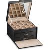 imageEarring Organizer Holder  50 Small ampamp 4 Large Slots Classic Jewelry box with Drawer ampamp Modern Closure Mirror 3 Trays for Earrings Ring or Chain Storage  PU Leather Case  Black