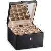 imageEarring Organizer Holder  50 Small ampamp 4 Large Slots Classic Jewelry box with Drawer ampamp Modern Closure Mirror 3 Trays for Earrings Ring or Chain Storage  PU Leather Case  Black