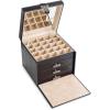 imageEarring Organizer Holder  75 Small ampamp 4 Large Slots Classic Jewelry Box with Drawer ampamp Modern Closure Mirror 4 Trays Earrings Ring or Chain Storage  PU Leather Case  BlackBlack