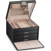 imageExtra Large Jewelry Box Organizer  42 Slot Holder w Modern Closure Drawer Big Mirror ampamp 4 Trays for Women  Storage Case for Earring Ring Necklace Bracelet Watch PU Leather Black