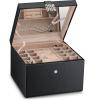 imageExtra Large Jewelry Box Organizer  42 Slot Holder w Modern Closure Drawer Big Mirror ampamp 4 Trays for Women  Storage Case for Earring Ring Necklace Bracelet Watch PU Leather Black