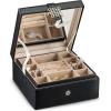 imageJewelry Box Organizer  Small 17 Slot Classic Holder with Modern Closure Large Mirror 2 Trays for Women Girls ampamp Teens  Storage Case for Earring Ring Necklace Bracelet  PU Leather Black