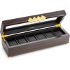 imageLarge 12 Slot Wooden Watch Box For Men  Modern Luxury Case with Gold Buckle ampamp Legs  Glass Display Storage  Mens Organizer  Black Leather Pillow Holder  Brown Walnut Wood6 Slot