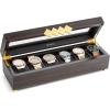 imageLarge 12 Slot Wooden Watch Box For Men  Modern Luxury Case with Gold Buckle ampamp Legs  Glass Display Storage  Mens Organizer  Black Leather Pillow Holder  Brown Walnut Wood6 Slot