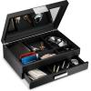 imageMens ValetDresser Organizer  Luxury 12 Slot Jewelry Accessories Box Carbon Fiber Design Drawer Tray Metal Buckle ampamp Large Mirror for Mens Watches Sunglasses Wallet  Pu Leather Black