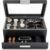 imageValet Jewelry Box for Men  Holds 6 Watches 12 cufflinks 2 Sunglasses Drawer ampamp Tray Storage  Watch Case  Carbon Fiber design Organizer w Metal Accents ampamp Large Glass Lid  BlackBlack