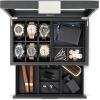 imageValet Jewelry Box for Men  Holds 6 Watches 12 cufflinks 2 Sunglasses Drawer ampamp Tray Storage  Watch Case  Carbon Fiber design Organizer w Metal Accents ampamp Large Glass Lid  BlackBlack