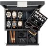 imageValet Jewelry Box for Men  Holds 6 Watches 12 cufflinks 2 Sunglasses Drawer ampamp Tray Storage  Watch Case  Carbon Fiber design Organizer w Metal Accents ampamp Large Glass Lid  BlackBlack
