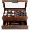 imageValet Jewelry Box for Men  Holds 6 Watches 12 cufflinks 2 Sunglasses Drawer ampamp Tray Storage  Watch Case  Carbon Fiber design Organizer w Metal Accents ampamp Large Glass Lid  BlackBrown