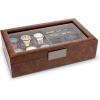 imageValet Jewelry Box for Men  Holds 6 Watches 12 cufflinks 2 Sunglasses ampamp Tray Storage  Mens Watch Case  CarbonFiber Organizer w Metal Accents PU Leather ampamp Large Glass Lid  BlackBrown