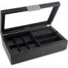imageValet Jewelry Box for Men  Holds 6 Watches 12 cufflinks 2 Sunglasses ampamp Tray Storage  Mens Watch Case  CarbonFiber Organizer w Metal Accents PU Leather ampamp Large Glass Lid  BlackBlack