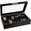 imageValet Jewelry Box for Men  Holds 6 Watches 12 cufflinks 2 Sunglasses ampamp Tray Storage  Mens Watch Case  CarbonFiber Organizer w Metal Accents PU Leather ampamp Large Glass Lid  BlackBlack
