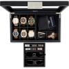 imageValet Jewelry Box for Men  Holds 6 Watches 12 cufflinks 2 Sunglasses ampamp Tray Storage  Mens Watch Case  CarbonFiber Organizer w Metal Accents PU Leather ampamp Large Glass Lid  BlackBlack