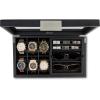imageValet Jewelry Box for Men  Holds 6 Watches 12 cufflinks 2 Sunglasses ampamp Tray Storage  Mens Watch Case  CarbonFiber Organizer w Metal Accents PU Leather ampamp Large Glass Lid  BlackBlack