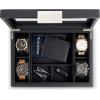imageValet Jewelry Box for Men  Holds 6 Watches 12 cufflinks 2 Sunglasses ampamp Tray Storage  Mens Watch Case  CarbonFiber Organizer w Metal Accents PU Leather ampamp Large Glass Lid  BlackBlack
