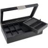 imageValet Jewelry Box for Men  Holds 6 Watches 12 cufflinks 2 Sunglasses ampamp Tray Storage  Mens Watch Case  CarbonFiber Organizer w Metal Accents PU Leather ampamp Large Glass Lid  BlackBlack