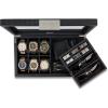 imageValet Jewelry Box for Men  Holds 6 Watches 12 cufflinks 2 Sunglasses ampamp Tray Storage  Mens Watch Case  CarbonFiber Organizer w Metal Accents PU Leather ampamp Large Glass Lid  BlackBlack