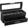 imageValet Jewelry Watch Box for Men  Carbon Fiber Texture Organizer with Glass Top Drawer ampamp Tray  Holder for Watches Cufflinks Sunglasses Tie Clips ampamp Accessories  Small Case  BlackBlack