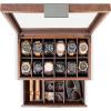imageValet Jewelry Watch Box for Men  Carbon Fiber Texture Organizer with Glass Top Drawer ampamp Tray  Holder for Watches Cufflinks Sunglasses Tie Clips ampamp Accessories  Small Case  BlackBrown
