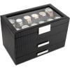 imageValet Jewelry Watch Box for Men  Carbon Fiber Texture Organizer with Glass Top Drawer ampamp Tray  Holder for Watches Cufflinks Sunglasses Tie Clips ampamp Accessories  Small Case  BlackBlack
