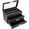imageValet Jewelry Watch Box for Men  Carbon Fiber Texture Organizer with Glass Top Drawer ampamp Tray  Holder for Watches Cufflinks Sunglasses Tie Clips ampamp Accessories  Small Case  BlackBlack
