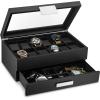 imageValet Jewelry Watch Box for Men  Carbon Fiber Texture Organizer with Glass Top Drawer ampamp Tray  Holder for Watches Cufflinks Sunglasses Tie Clips ampamp Accessories  Small Case  BlackBlack