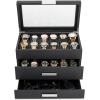 imageValet Jewelry Watch Box for Men  Carbon Fiber Texture Organizer with Glass Top Drawer ampamp Tray  Holder for Watches Cufflinks Sunglasses Tie Clips ampamp Accessories  Small Case  BlackBlack
