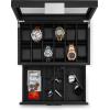 imageValet Jewelry Watch Box for Men  Carbon Fiber Texture Organizer with Glass Top Drawer ampamp Tray  Holder for Watches Cufflinks Sunglasses Tie Clips ampamp Accessories  Small Case  BlackBlack