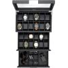 imageValet Jewelry Watch Box for Men  Carbon Fiber Texture Organizer with Glass Top Drawer ampamp Tray  Holder for Watches Cufflinks Sunglasses Tie Clips ampamp Accessories  Small Case  BlackBlack