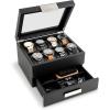 imageValet Jewelry Watch Box for Men  Carbon Fiber Texture Organizer with Glass Top Drawer ampamp Tray  Holder for Watches Cufflinks Sunglasses Tie Clips ampamp Accessories  Small Case  BlackBlack