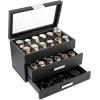 imageValet Jewelry Watch Box for Men  Carbon Fiber Texture Organizer with Glass Top Drawer ampamp Tray  Holder for Watches Cufflinks Sunglasses Tie Clips ampamp Accessories  Small Case  BlackBlack