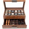 imageValet Jewelry Watch Box for Men  Carbon Fiber Texture Organizer with Glass Top Drawer ampamp Tray  Holder for Watches Cufflinks Sunglasses Tie Clips ampamp Accessories  Small Case  BlackBrown