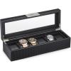 imageWatch Box Organizer for Men  12 Slot Luxurious ampamp Masculine Carbon Fiber Textured Case  Large Watch Holder  Glass Top Watch Display Case  Metal Accents  Watch Cases for Men  BlackBlack