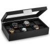 imageWatch Box Organizer for Men  12 Slot Luxurious ampamp Masculine Carbon Fiber Textured Case  Large Watch Holder  Glass Top Watch Display Case  Metal Accents  Watch Cases for Men  BlackBlack