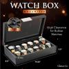imageWatch Box Organizer for Men  12 Slot Luxurious ampamp Masculine Carbon Fiber Textured Case  Large Watch Holder  Glass Top Watch Display Case  Metal Accents  Watch Cases for Men  BlackBlack