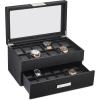 imageWatch Box Organizer for Men  12 Slot Luxurious ampamp Masculine Carbon Fiber Textured Case  Large Watch Holder  Glass Top Watch Display Case  Metal Accents  Watch Cases for Men  BlackBlack