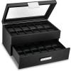 imageWatch Box Organizer for Men  12 Slot Luxurious ampamp Masculine Carbon Fiber Textured Case  Large Watch Holder  Glass Top Watch Display Case  Metal Accents  Watch Cases for Men  BlackBlack