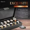 imageWatch Box Organizer for Men  12 Slot Luxurious ampamp Masculine Carbon Fiber Textured Case  Large Watch Holder  Glass Top Watch Display Case  Metal Accents  Watch Cases for Men  BlackBlack