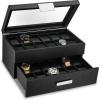 imageWatch Box Organizer for Men  12 Slot Luxurious ampamp Masculine Carbon Fiber Textured Case  Large Watch Holder  Glass Top Watch Display Case  Metal Accents  Watch Cases for Men  BlackBlack